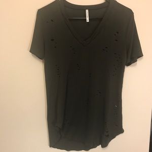 Army green distressed v-neck
